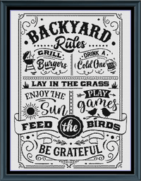 Thumbnail for Stitching Jules Design Cross Stitch Pattern Backyard Rules Sign Funny Home BBQ Family Monochrome Counted Cross Stitch Pattern Digital Download