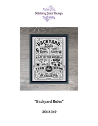 Thumbnail for Stitching Jules Design Cross Stitch Pattern Backyard Rules Sign Funny Home BBQ Family Monochrome Counted Cross Stitch Pattern Digital Download