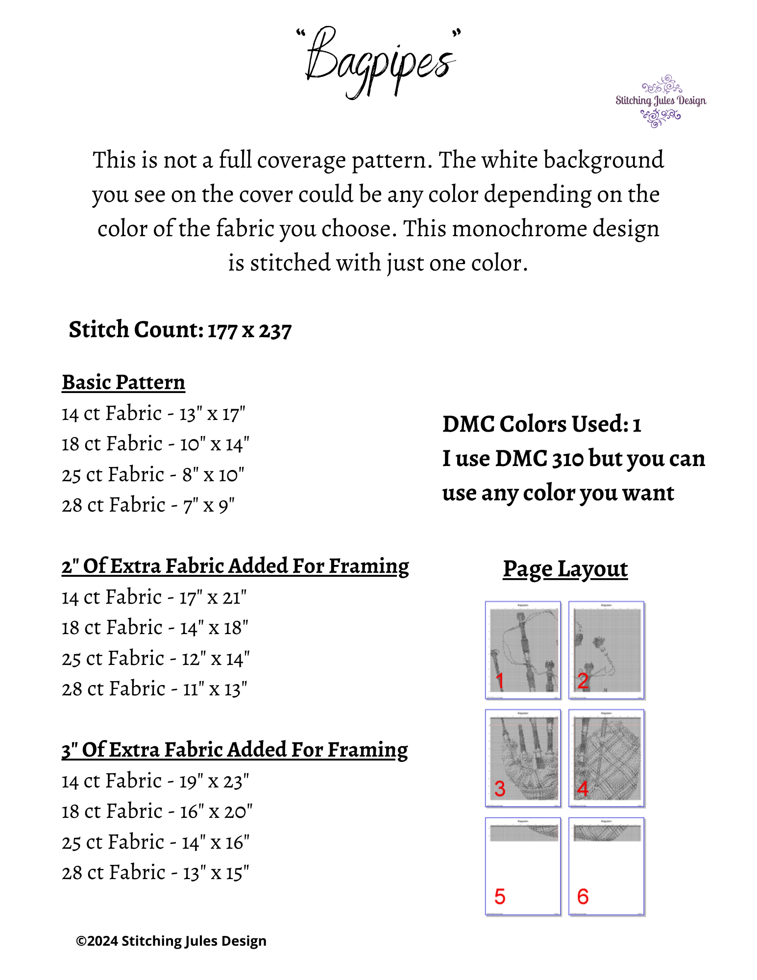 Stitching Jules Design Cross Stitch Pattern Bagpipes Scottish Counted Cross-Stitch Pattern | Monochrome Blackwork | Instant Download PDF