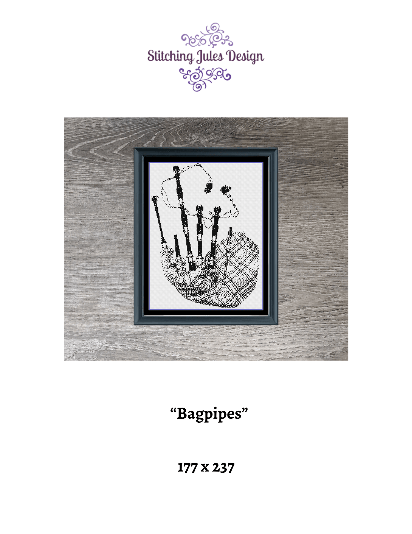Stitching Jules Design Cross Stitch Pattern Bagpipes Scottish Counted Cross-Stitch Pattern | Monochrome Blackwork | Instant Download PDF