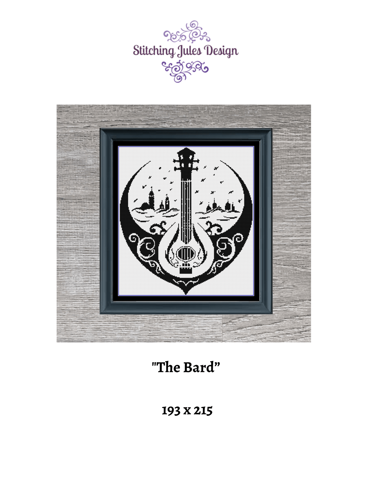 Stitching Jules Design Cross Stitch Pattern Bard Celtic Gaelic Blackwork Monochrome Cross-Stitch Pattern Instant Download PDF