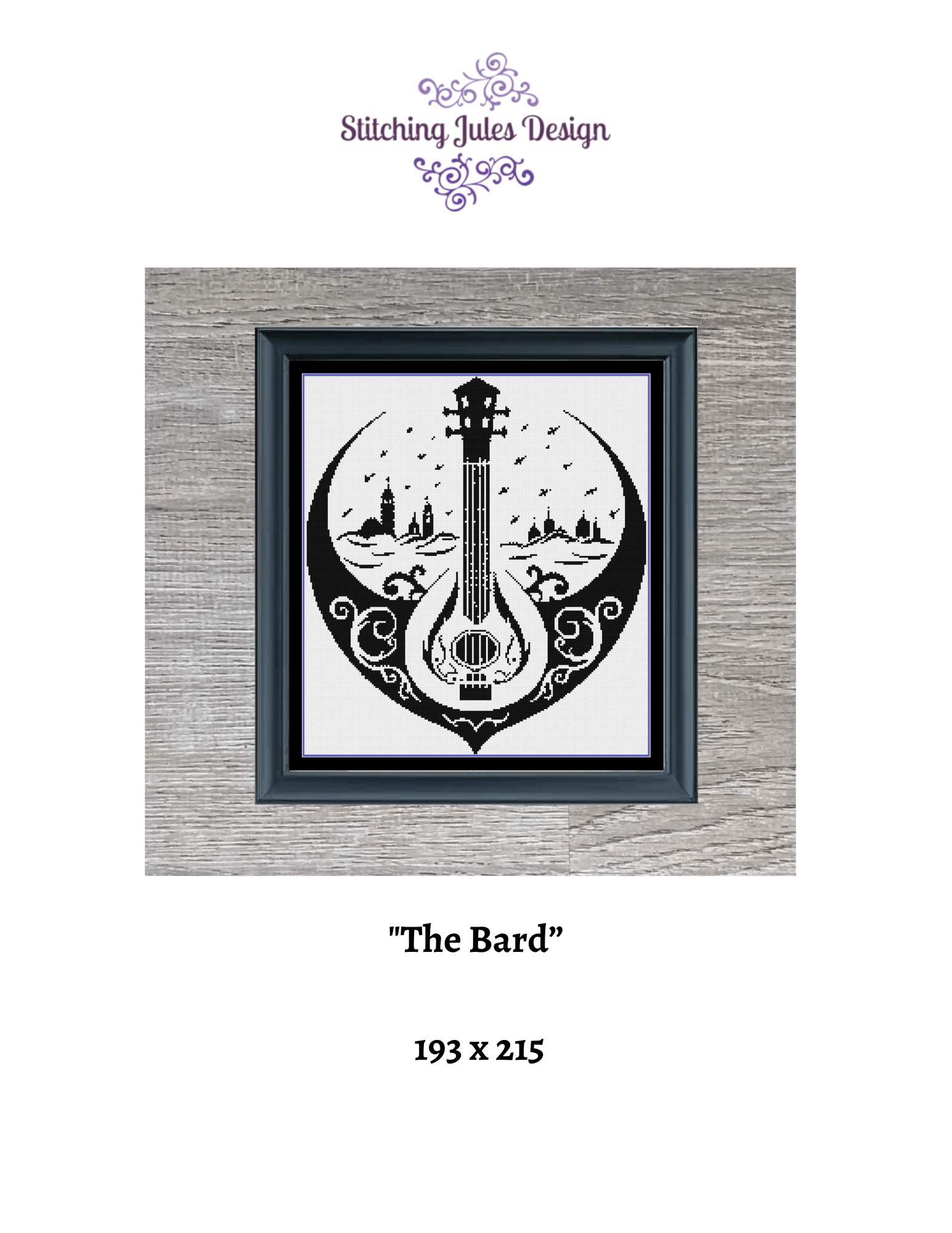 Stitching Jules Design Cross Stitch Pattern Bard Celtic Gaelic Blackwork Monochrome Cross-Stitch Pattern Instant Download PDF