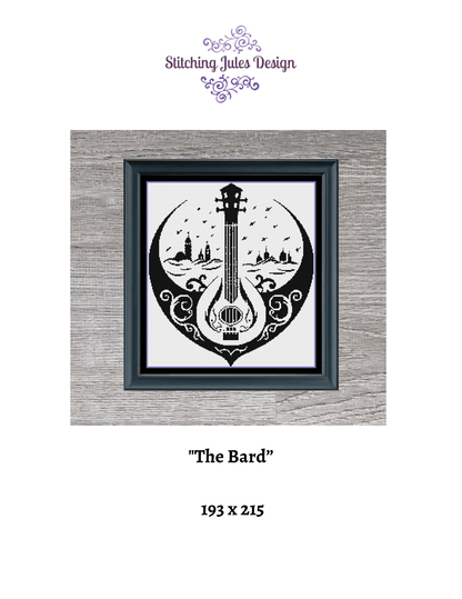 Stitching Jules Design Cross Stitch Pattern Bard Celtic Gaelic Blackwork Monochrome Cross-Stitch Pattern Instant Download PDF