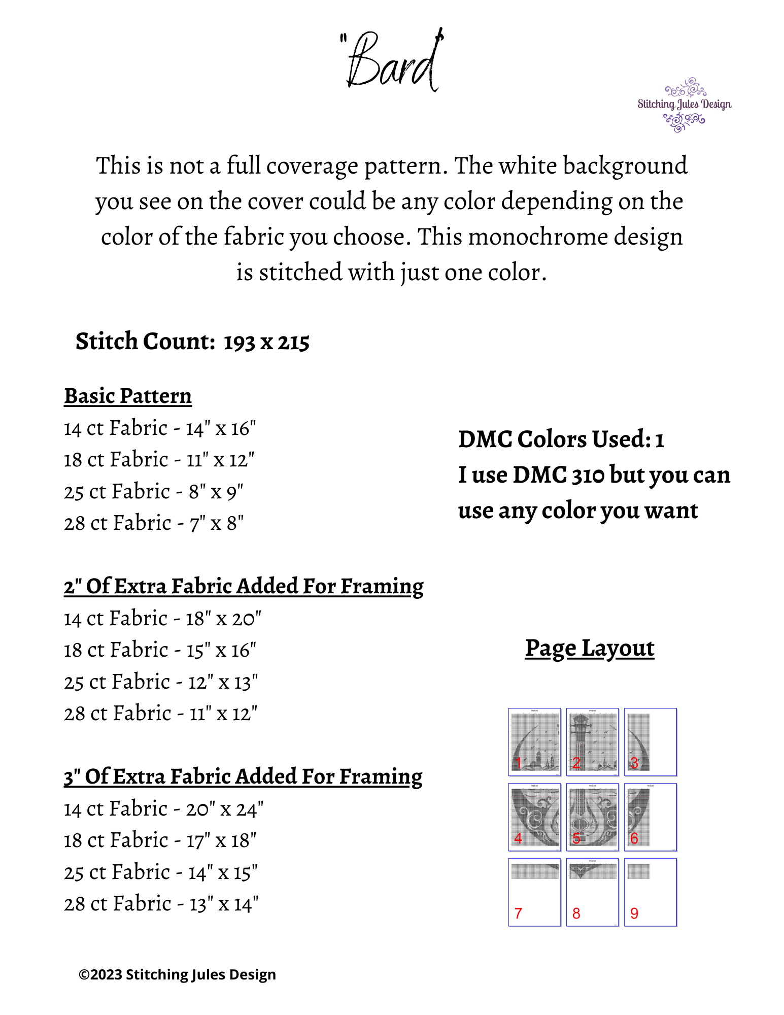 Stitching Jules Design Cross Stitch Pattern Bard Celtic Gaelic Blackwork Monochrome Cross-Stitch Pattern Instant Download PDF