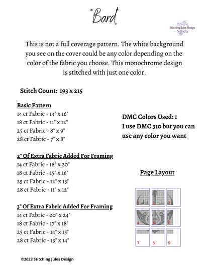 Stitching Jules Design Cross Stitch Pattern Bard Celtic Gaelic Blackwork Monochrome Cross-Stitch Pattern Instant Download PDF