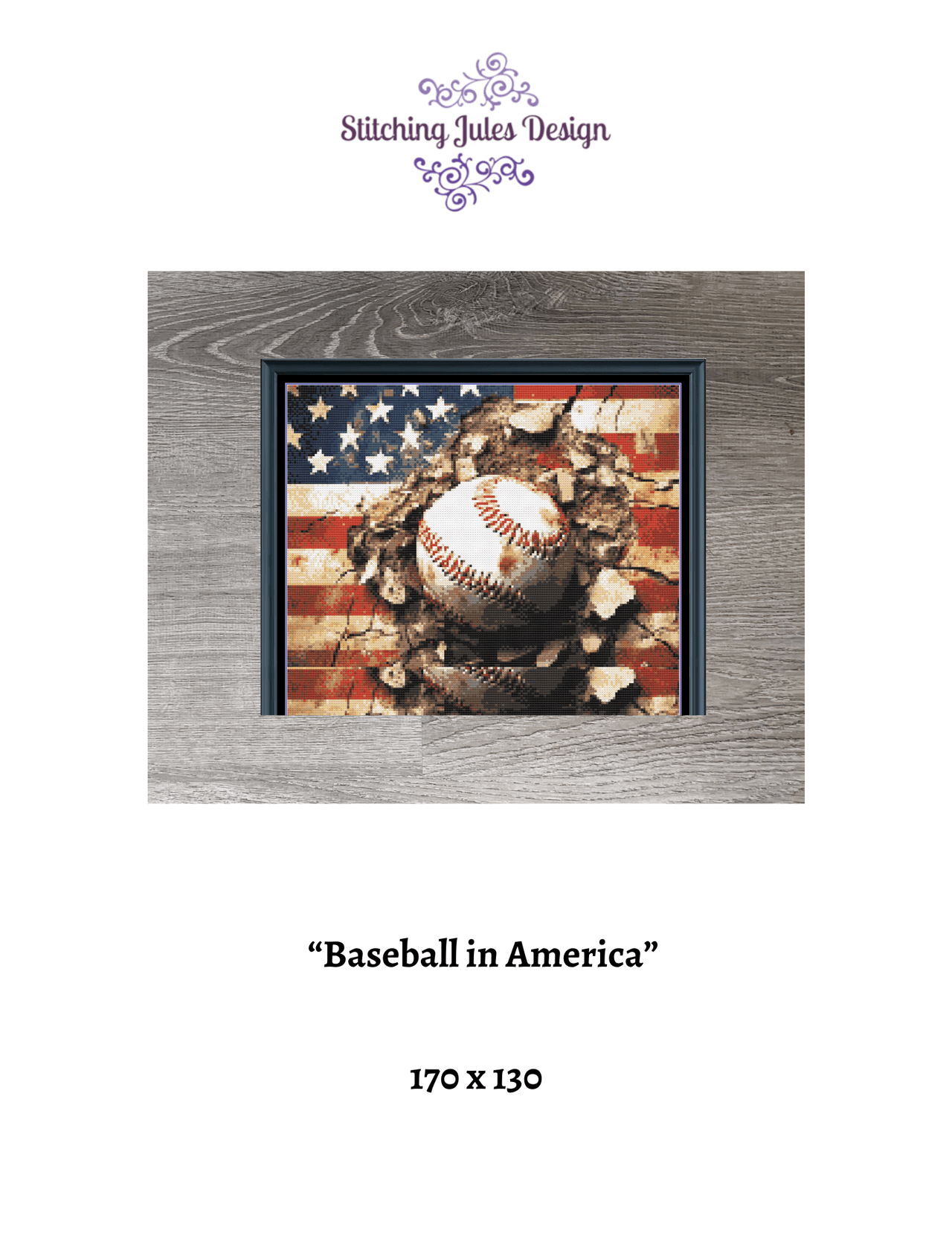 Stitching Jules Design Cross Stitch Pattern Baseball Americana Sports Full Coverage Counted Cross-Stitch Pattern | Instant Download PDF