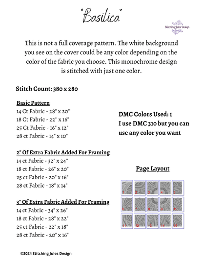 Stitching Jules Design Cross Stitch Pattern Basilica Cross Stitch Pattern | Architecture Monochrome Blackwork Cross Stitch Pattern | Instant Download PDF