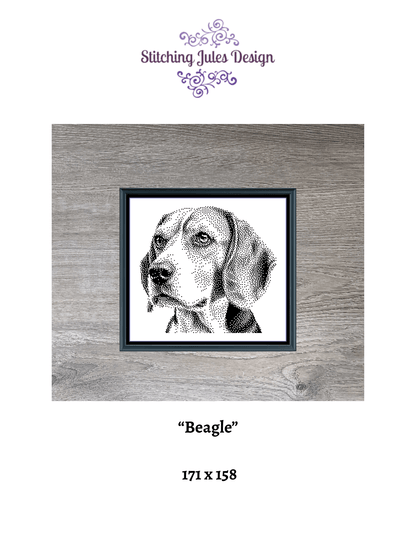 Stitching Jules Design Cross Stitch Pattern Beagle Dog Breed Monochrome Counted Cross-Stitch Pattern (Digital Download)