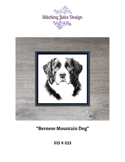 Stitching Jules Design Cross Stitch Pattern Bernese Mountain Dog Monochrome Counted Cross-Stitch Pattern (Digital Download)
