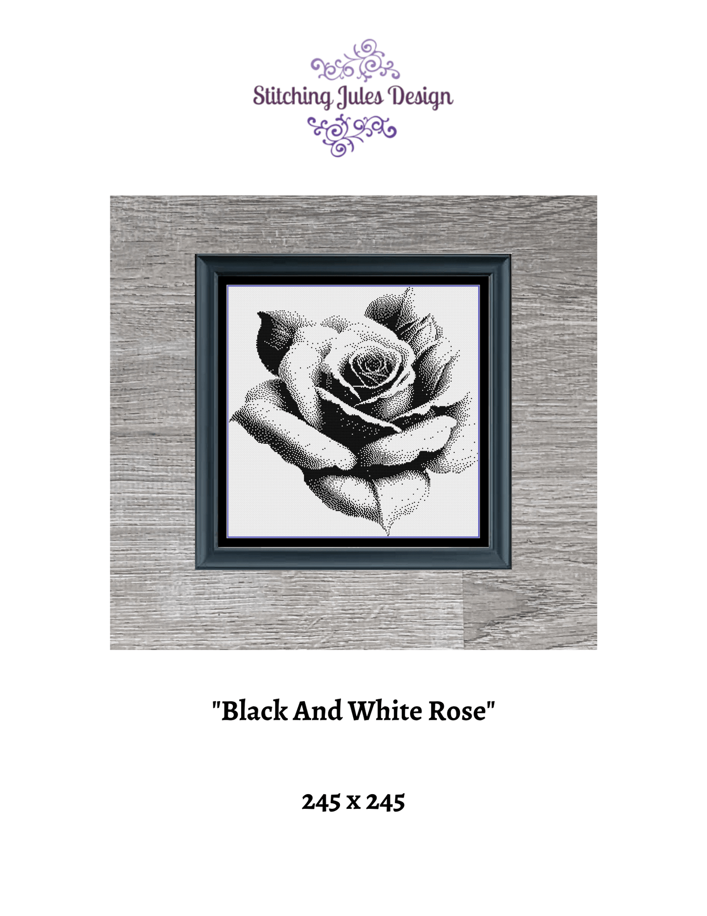 Stitching Jules Design Cross Stitch Pattern Black And White Rose Cross Stitch Pattern Monochrome Instant PDF Download