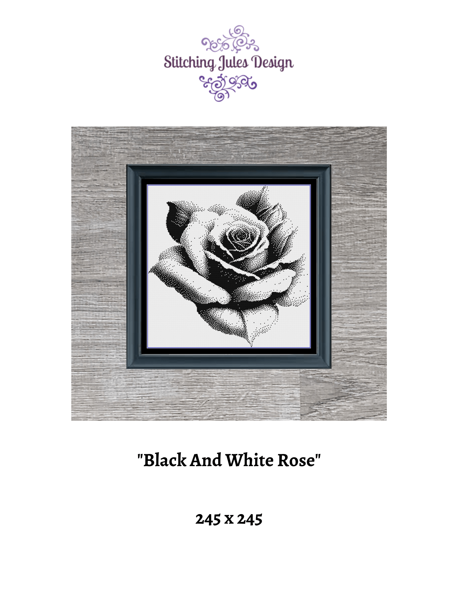 Stitching Jules Design Cross Stitch Pattern Black And White Rose Cross Stitch Pattern Monochrome Instant PDF Download