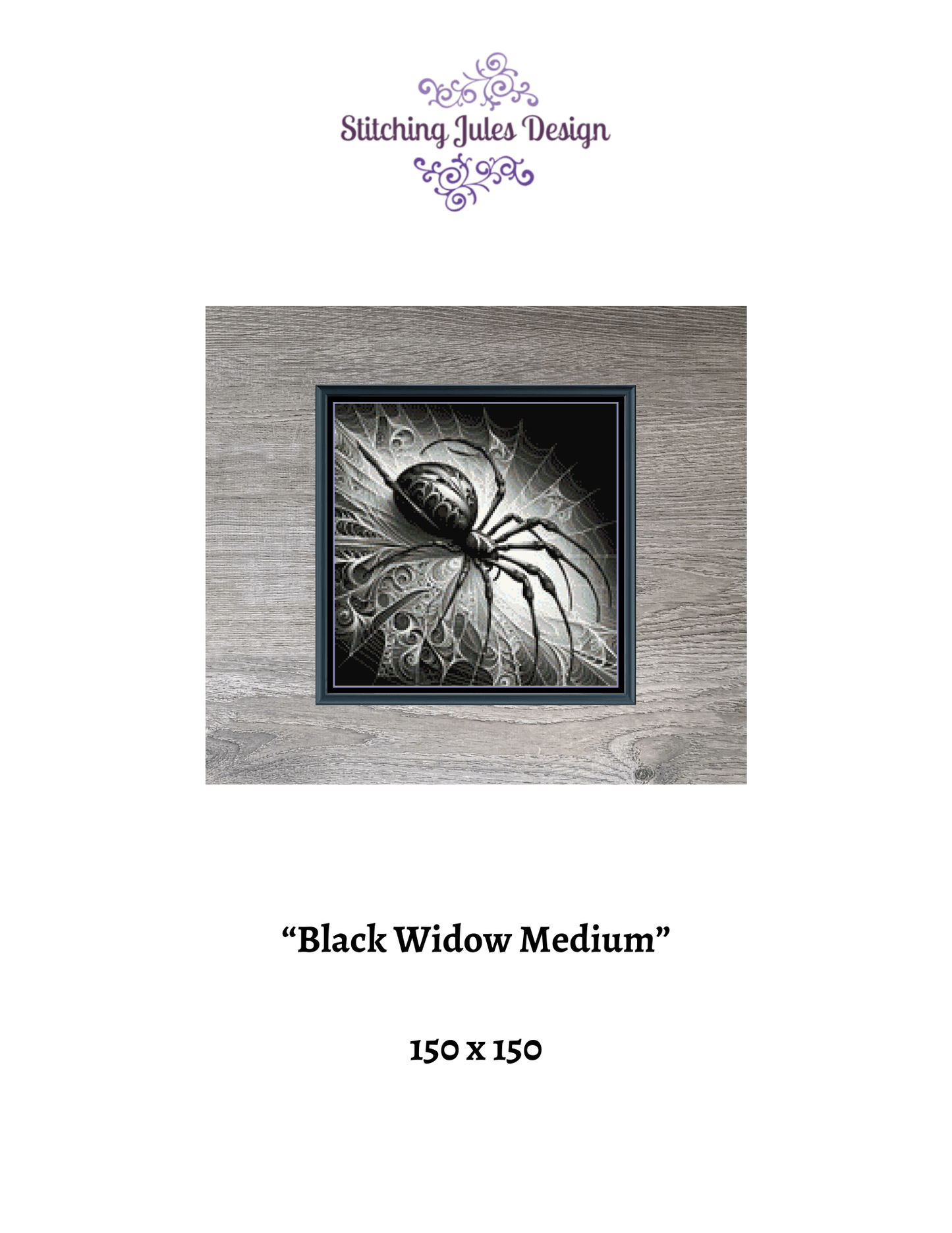 Stitching Jules Design Cross Stitch Pattern Black Widow Medium Scary Halloween Spider Full Coverage Counted Cross Stitch Pattern Digital Download
