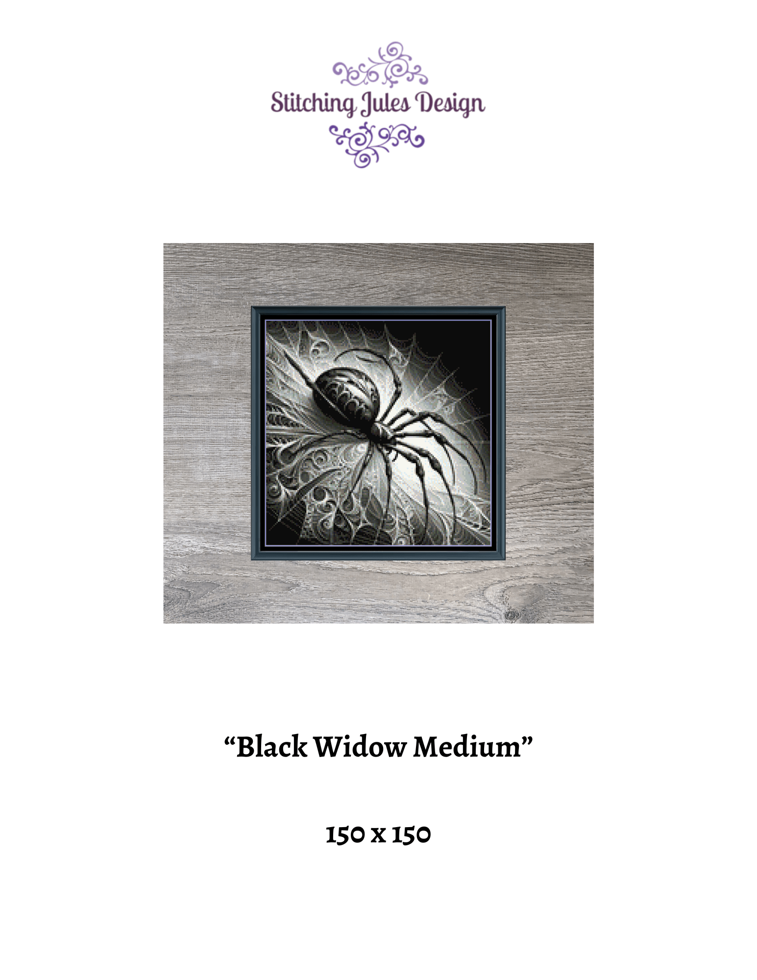 Stitching Jules Design Cross Stitch Pattern Black Widow Medium Scary Halloween Spider Full Coverage Counted Cross Stitch Pattern Digital Download