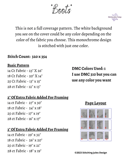 Stitching Jules Design Cross Stitch Pattern Boots Cross Stitch Pattern | Military Cross Stitch Pattern | Blackwork Cross Stitch Pattern | Physical And Digital PDF Download Pattern Options