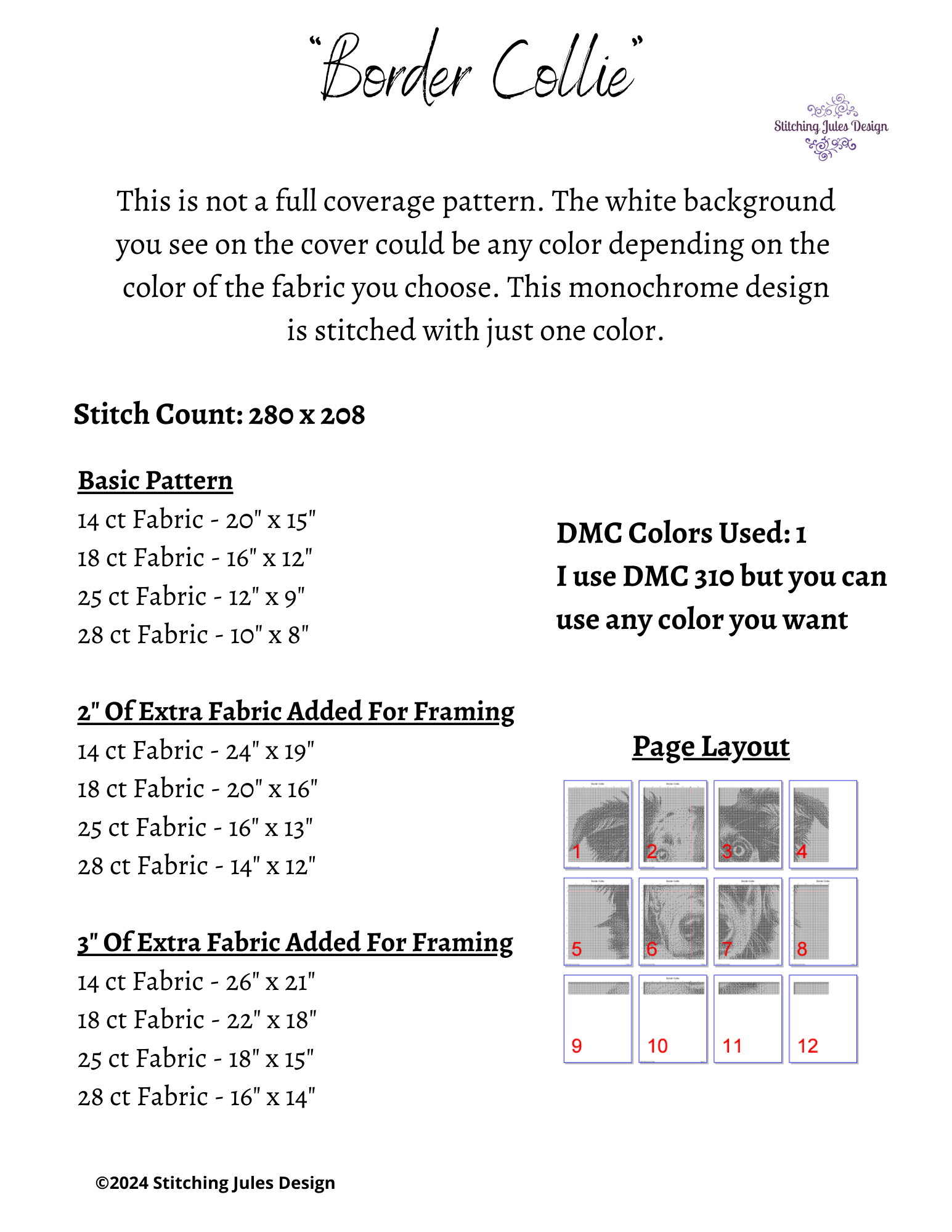Stitching Jules Design Cross Stitch Pattern Border Collie Counted Cross Stitch Pattern | Dog Cross Stitch | Monochrome Blackwork | Instant Download PDF