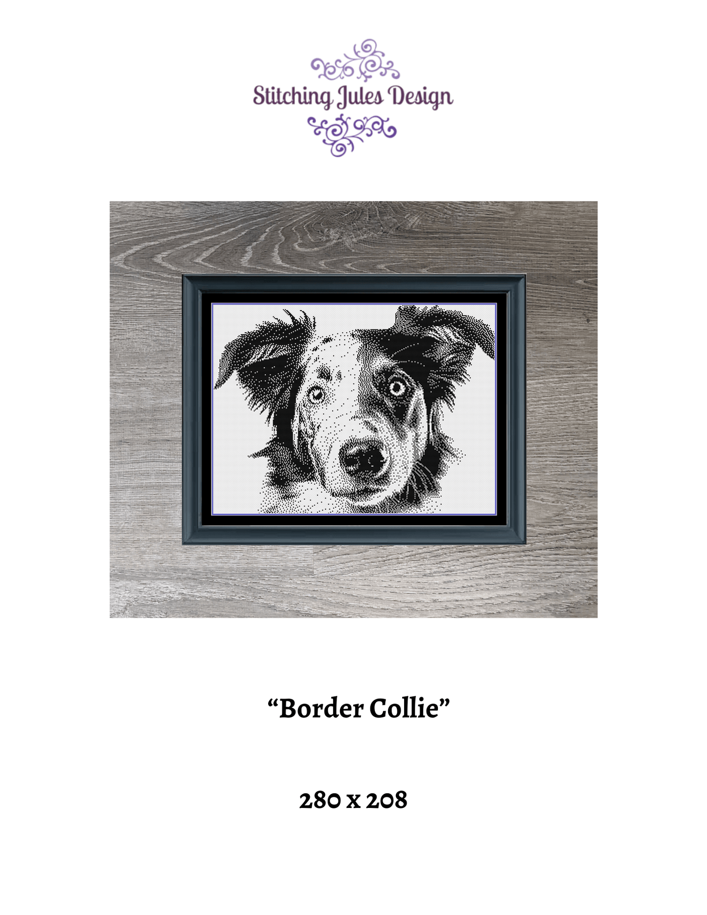 Stitching Jules Design Cross Stitch Pattern Border Collie Counted Cross Stitch Pattern | Dog Cross Stitch | Monochrome Blackwork | Instant Download PDF