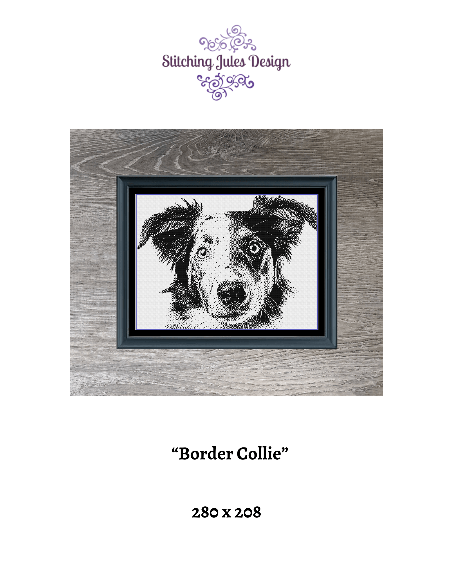 Stitching Jules Design Cross Stitch Pattern Border Collie Counted Cross Stitch Pattern | Dog Cross Stitch | Monochrome Blackwork | Instant Download PDF