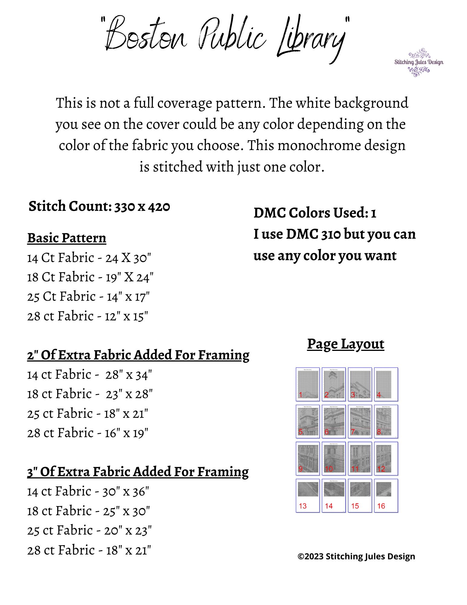Stitching Jules Design Cross Stitch Pattern Boston Library Cross Stitch Pattern | Building Cross Stitch Pattern | Landmark Cross Stitch Pattern | Physical And Digital PDF Pattern Options