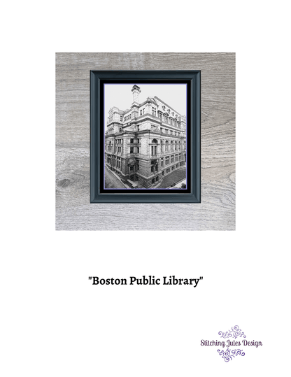 Stitching Jules Design Cross Stitch Pattern Boston Library Cross Stitch Pattern | Building Cross Stitch Pattern | Landmark Cross Stitch Pattern | Physical And Digital PDF Pattern Options