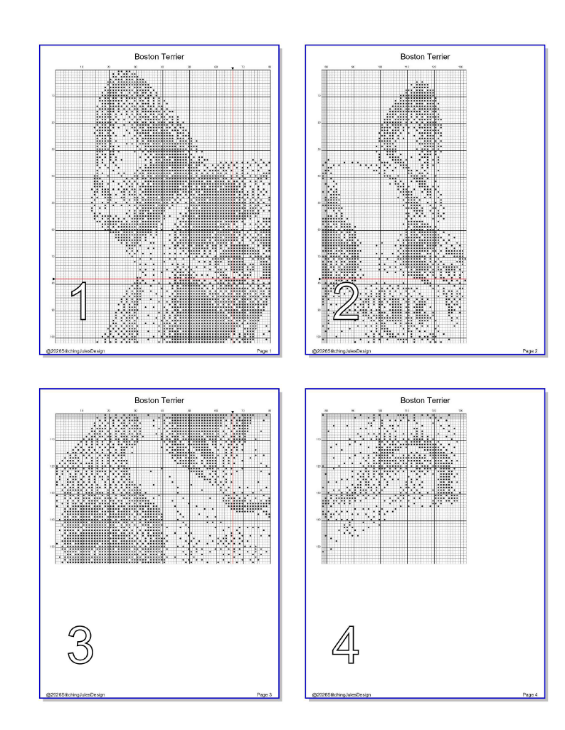 Stitching Jules Design Cross Stitch Pattern Boston Terrier Dog Breed Monochrome Counted Cross-Stitch Pattern (Digital Download)