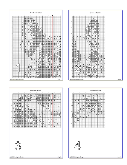 Stitching Jules Design Cross Stitch Pattern Boston Terrier Dog Breed Monochrome Counted Cross-Stitch Pattern (Digital Download)
