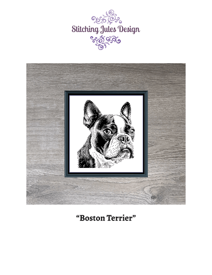 Stitching Jules Design Cross Stitch Pattern Boston Terrier Dog Breed Monochrome Counted Cross-Stitch Pattern (Digital Download)