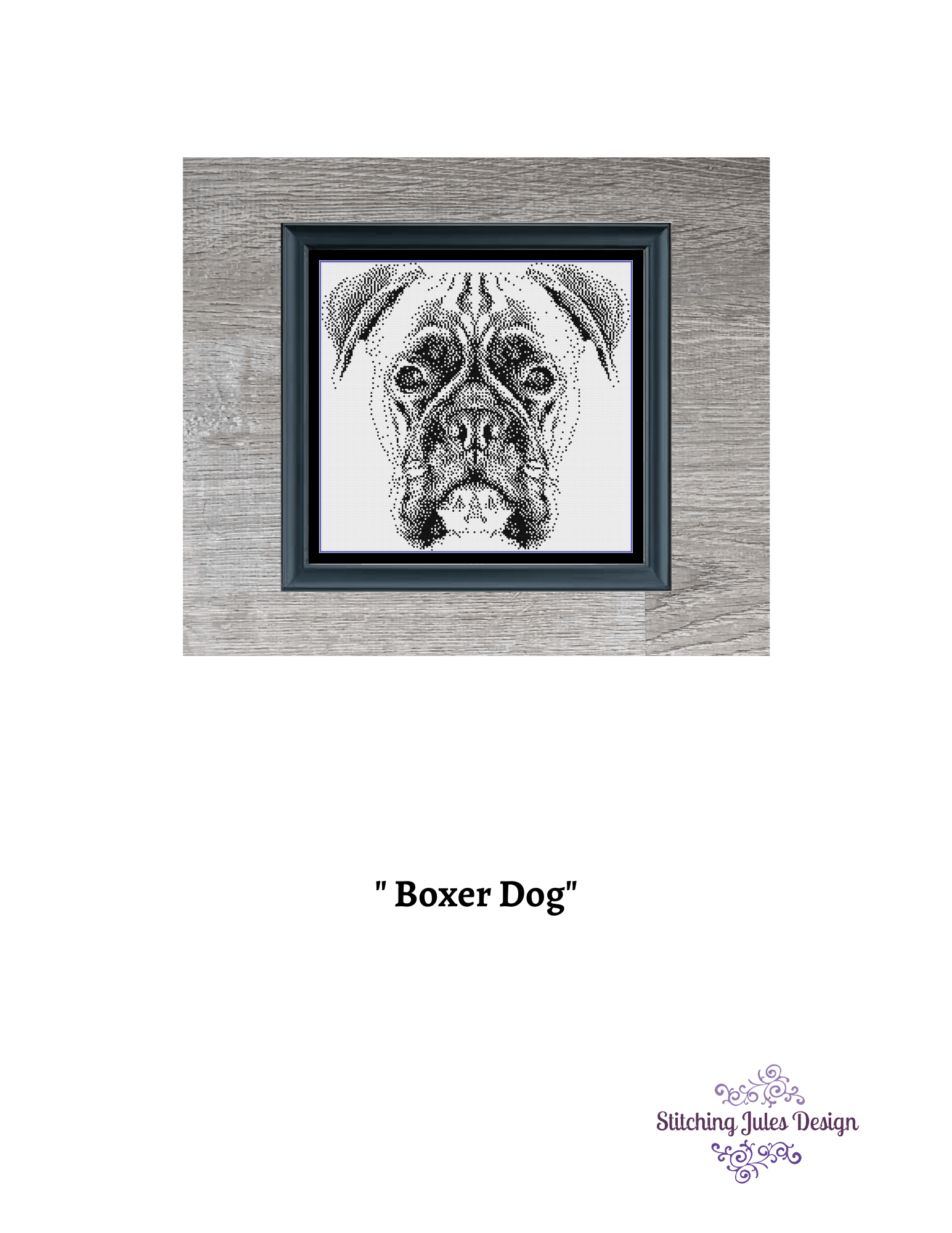 Stitching Jules Design Cross Stitch Pattern Boxer Cross Stitch Pattern | Dog Cross Stitch Pattern | Blackwork | Digital PDF Download