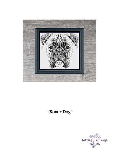 Stitching Jules Design Cross Stitch Pattern Boxer Cross Stitch Pattern | Dog Cross Stitch Pattern | Blackwork | Digital PDF Download