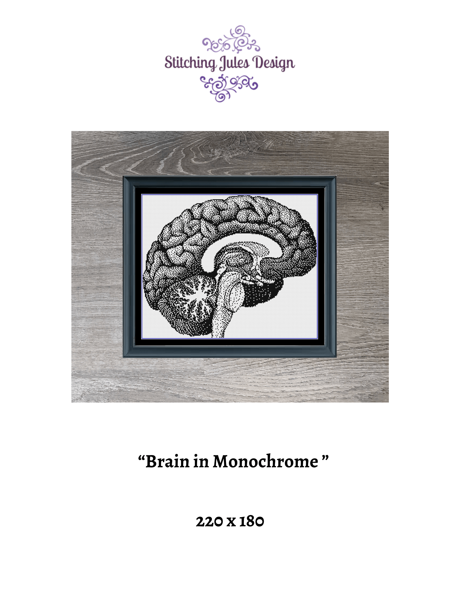 Stitching Jules Design Cross Stitch Pattern Brain Counted Cross Stitch Pattern | Anatomy Cross Stitch | Monochrome Blackwork | Instant Download PDF