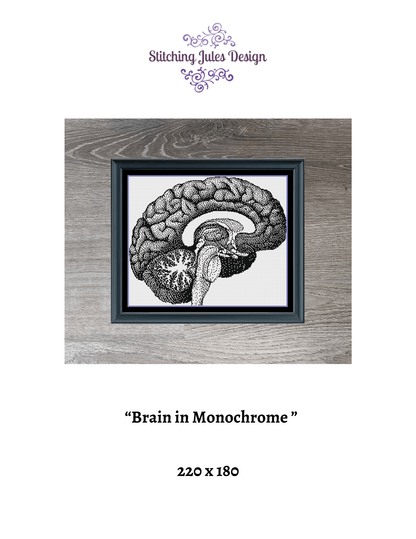 Stitching Jules Design Cross Stitch Pattern Brain Counted Cross Stitch Pattern | Anatomy Cross Stitch | Monochrome Blackwork | Instant Download PDF