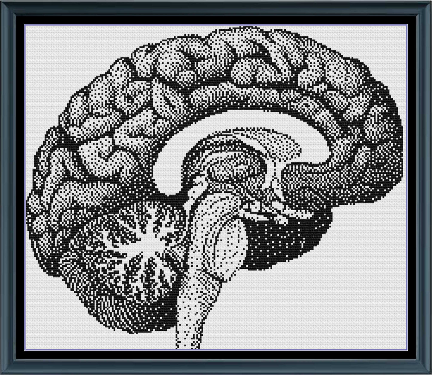 Stitching Jules Design Cross Stitch Pattern Brain Human Anatomy Premium Monochrome Counted Cross-Stitch Pattern | Instant Download PDF