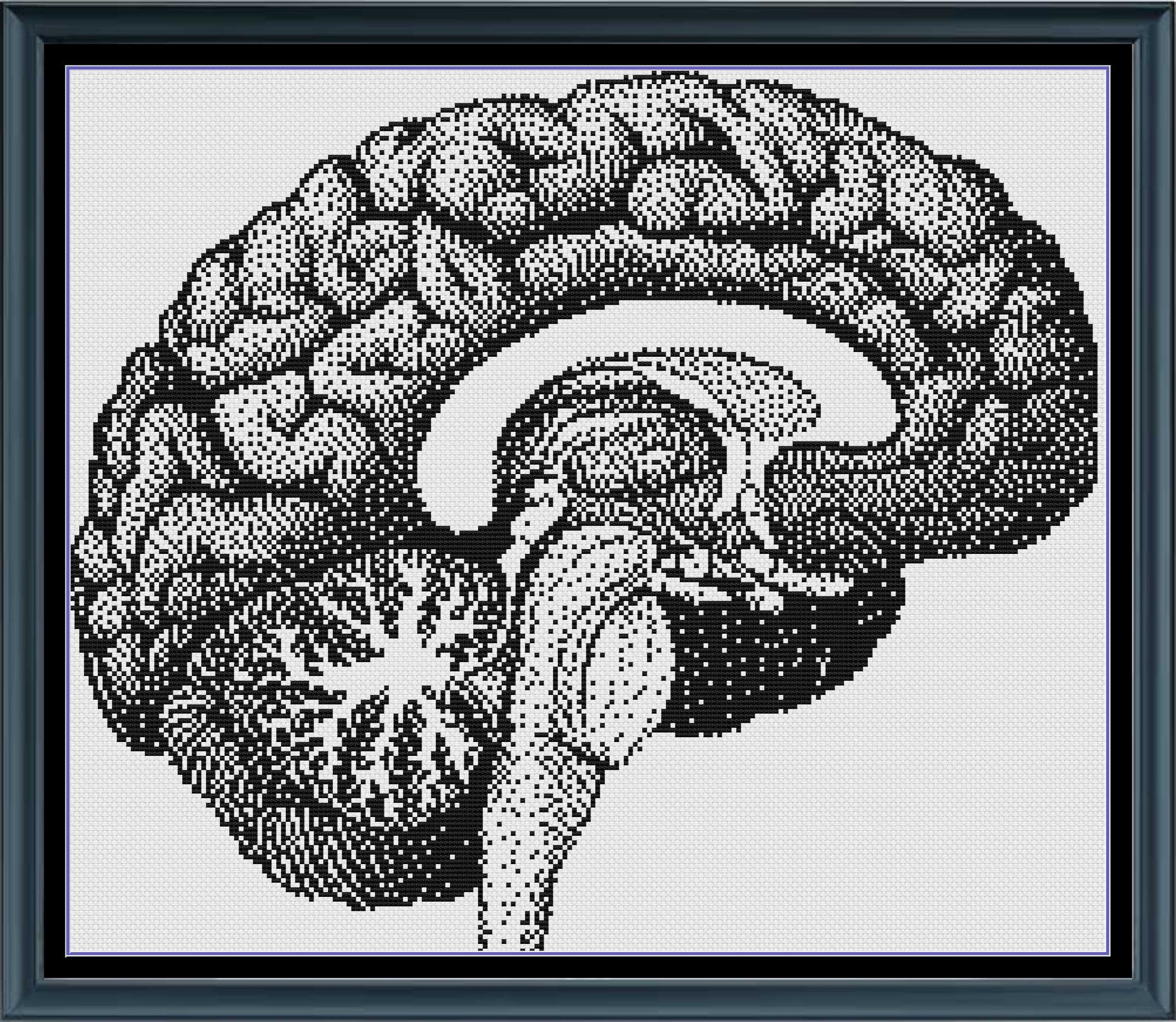 Stitching Jules Design Cross Stitch Pattern Brain Human Anatomy Premium Monochrome Counted Cross-Stitch Pattern | Instant Download PDF