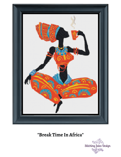Stitching Jules Design Cross Stitch Pattern Break Time In Africa Embroidery Needlepoint Pattern PDF Download