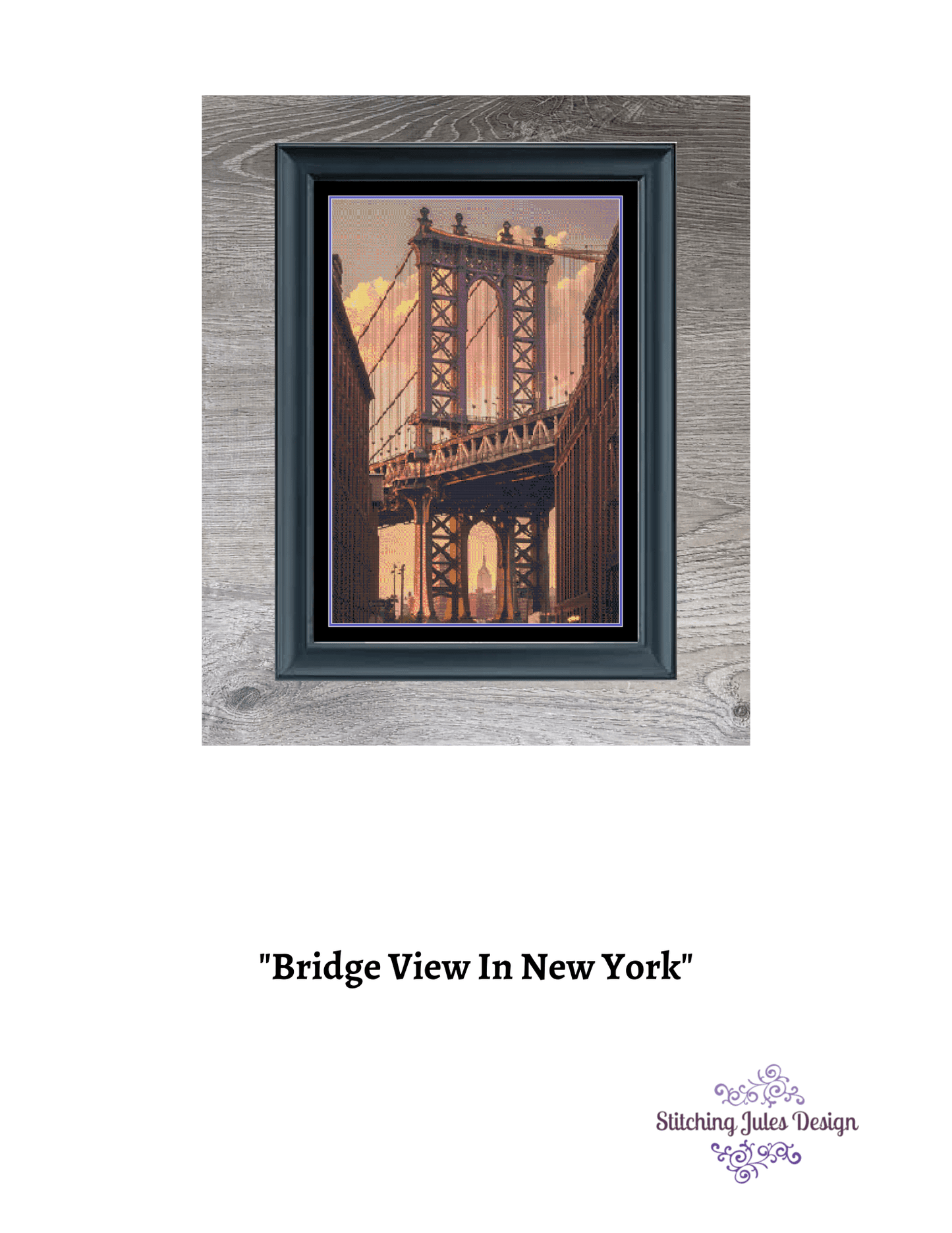 Stitching Jules Design Cross Stitch Pattern Brooklyn Bridge New York City Cross Stitch Embroidery Needlepoint Pattern PDF Download - Ready For Pattern Keeper