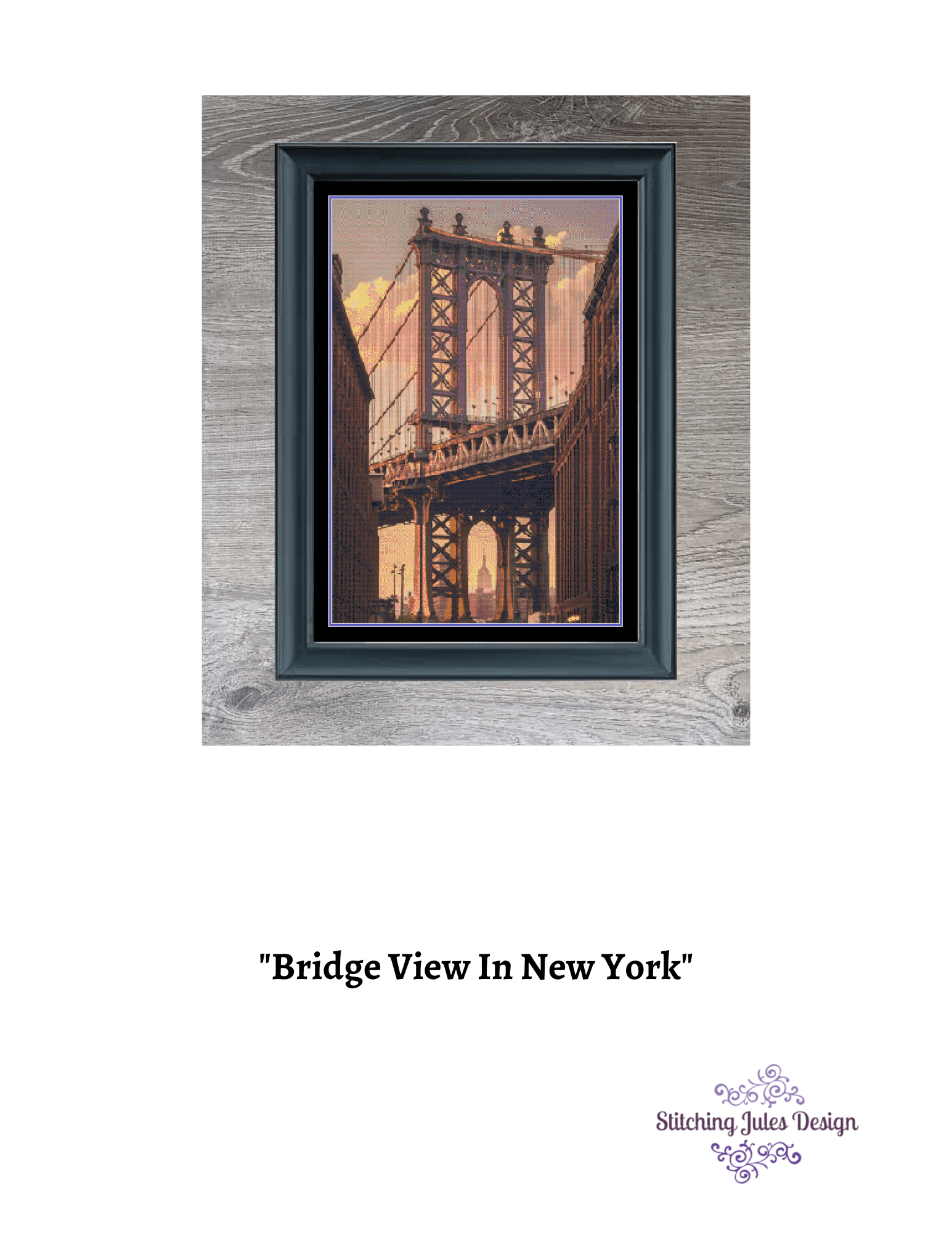 Stitching Jules Design Cross Stitch Pattern Brooklyn Bridge New York City Cross Stitch Embroidery Needlepoint Pattern PDF Download - Ready For Pattern Keeper