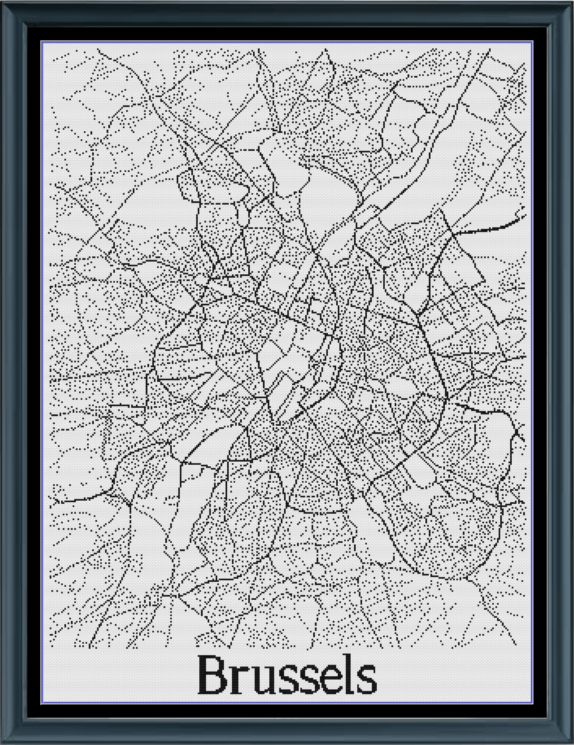 Stitching Jules Design Cross Stitch Pattern Brussels Belgium City Map Monochrome Counted Cross Stitch Pattern (Digital Download)