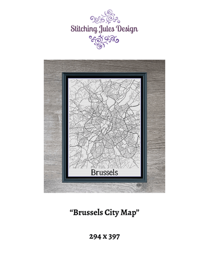 Stitching Jules Design Cross Stitch Pattern Brussels Belgium City Map Monochrome Counted Cross Stitch Pattern (Digital Download)