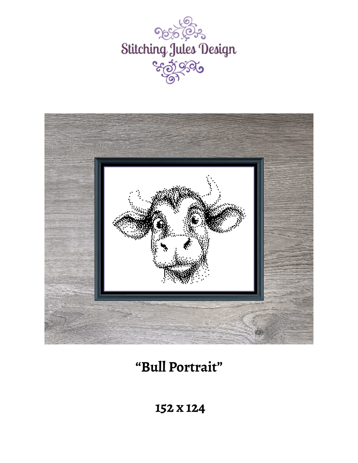 Stitching Jules Design Cross Stitch Pattern Bull Cow Farm Animal Mini Monochrome Counted Cross-Stitch Pattern (Digital Download)
