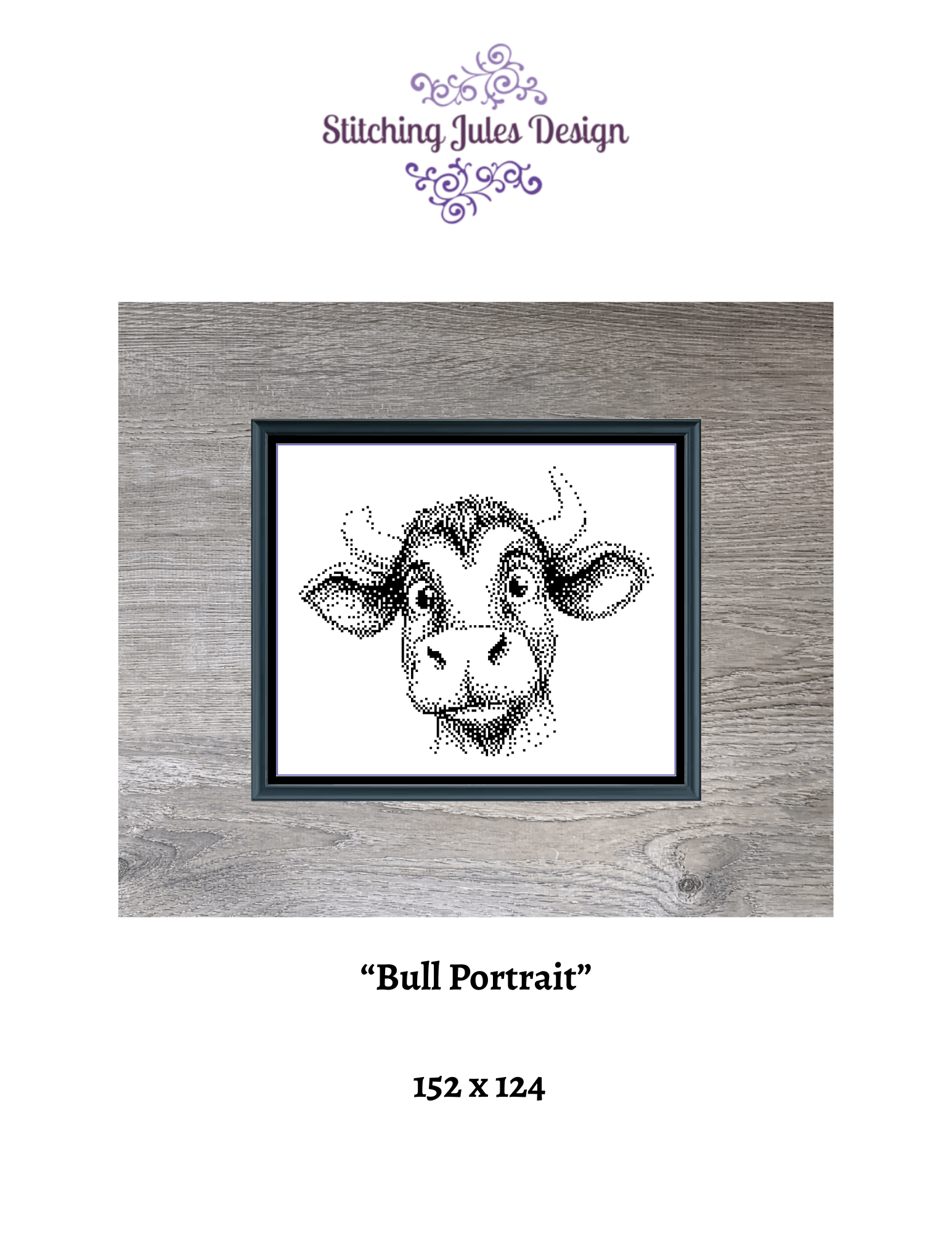 Stitching Jules Design Cross Stitch Pattern Bull Cow Farm Animal Mini Monochrome Counted Cross-Stitch Pattern (Digital Download)