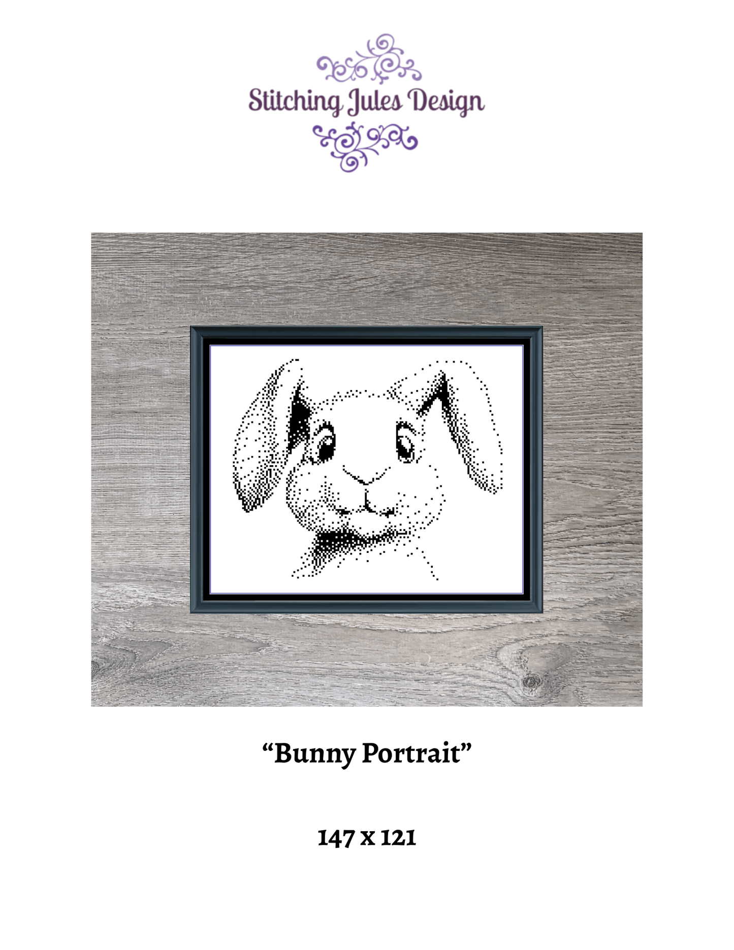 Stitching Jules Design Cross Stitch Pattern Bunny Rabbit Portrait Monochrome Animal Counted Cross-Stitch Pattern (Digital Download)