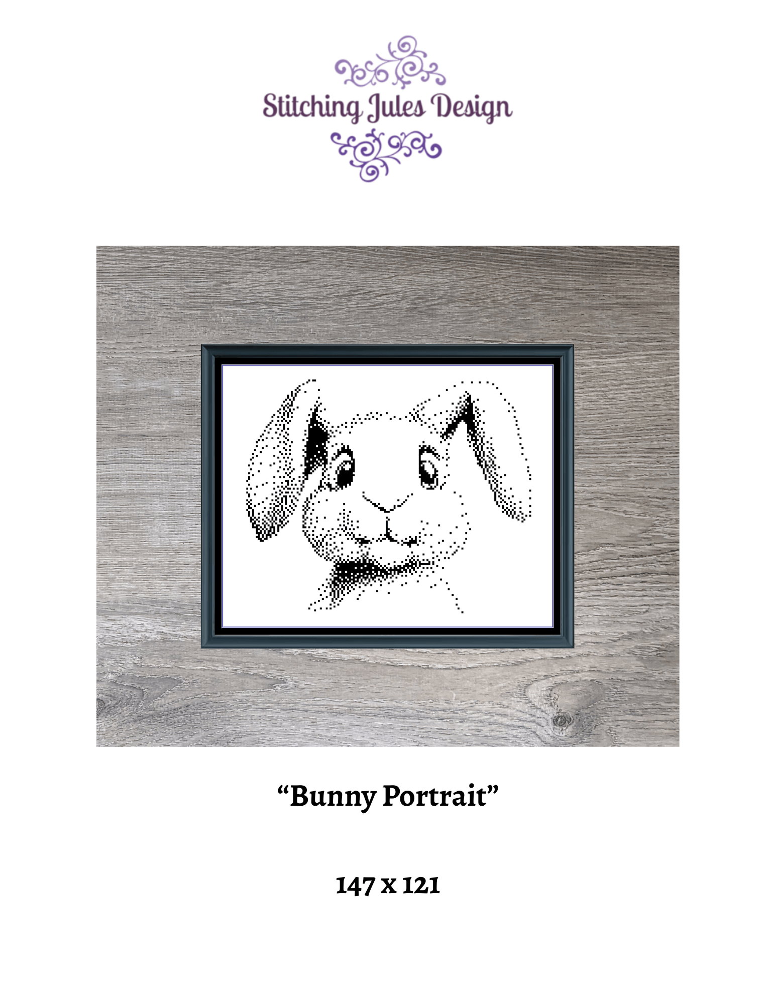Stitching Jules Design Cross Stitch Pattern Bunny Rabbit Portrait Monochrome Animal Counted Cross-Stitch Pattern (Digital Download)