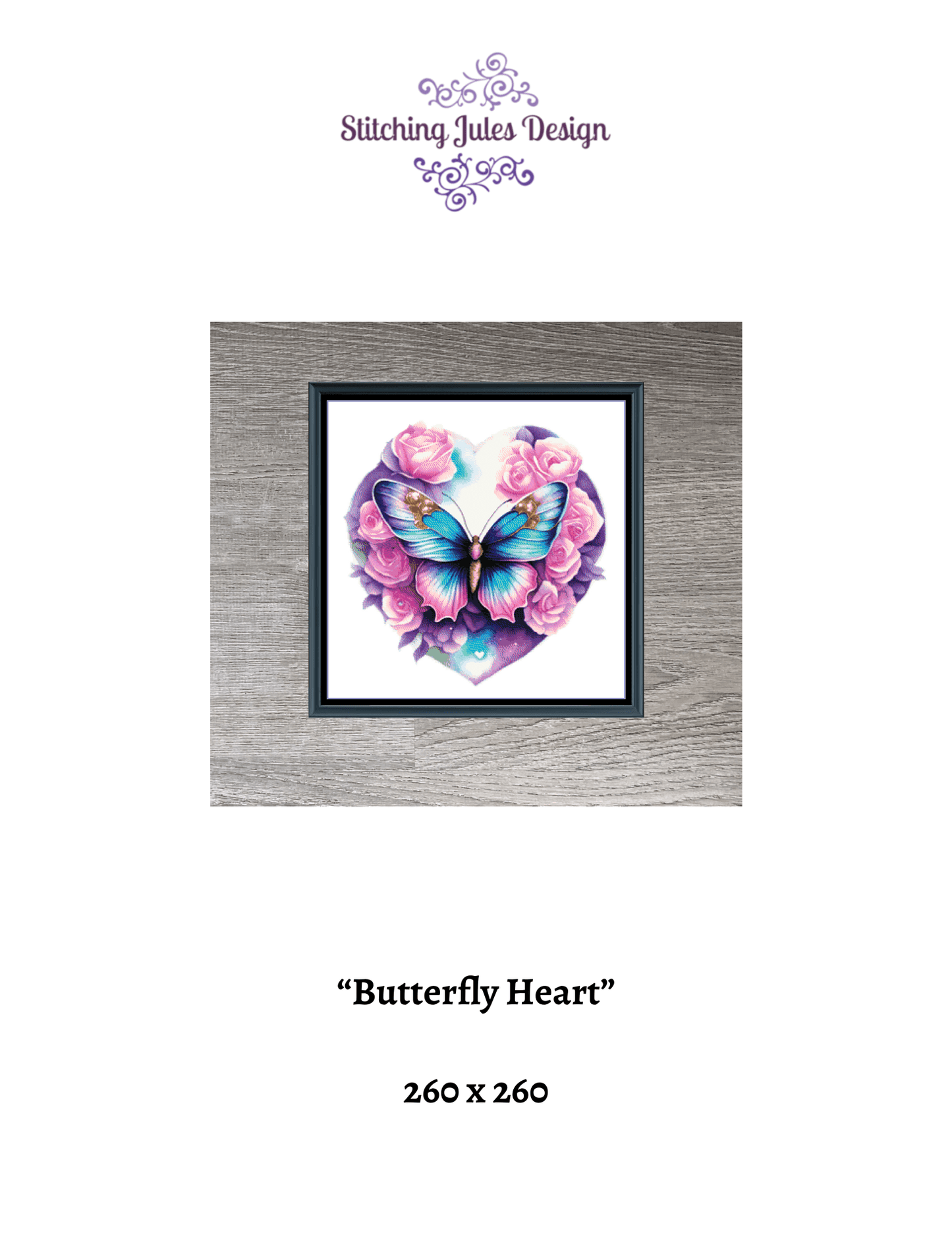 Stitching Jules Design Cross Stitch Pattern Butterfly Heart Spring Flowers Counted Cross Stitch Pattern Digital Download