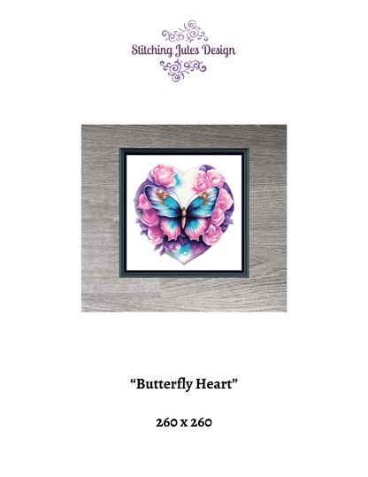 Stitching Jules Design Cross Stitch Pattern Butterfly Heart Spring Flowers Counted Cross Stitch Pattern Digital Download