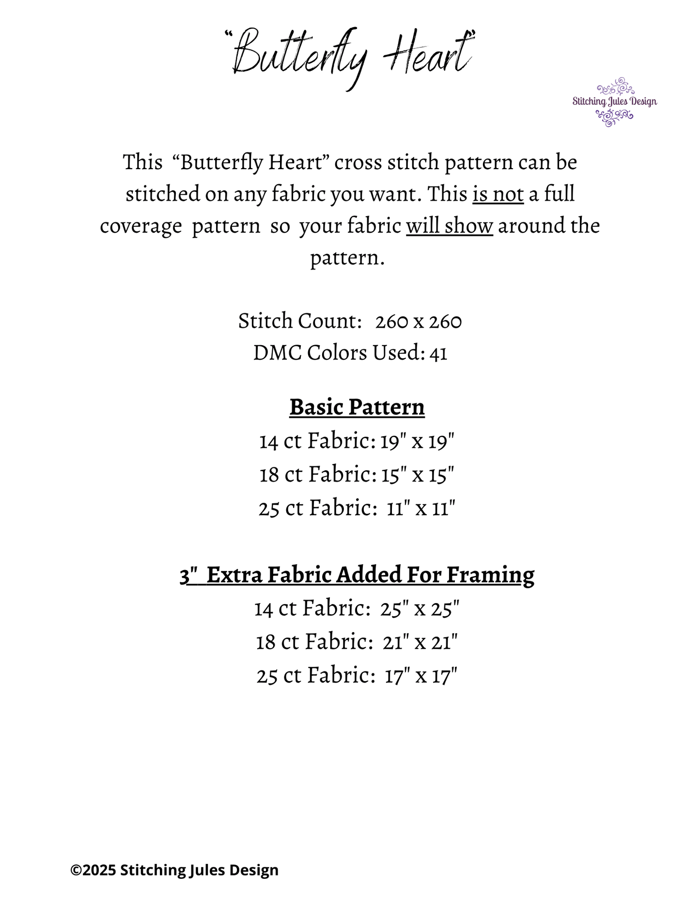 Stitching Jules Design Cross Stitch Pattern Butterfly Heart Spring Flowers Counted Cross Stitch Pattern Digital Download