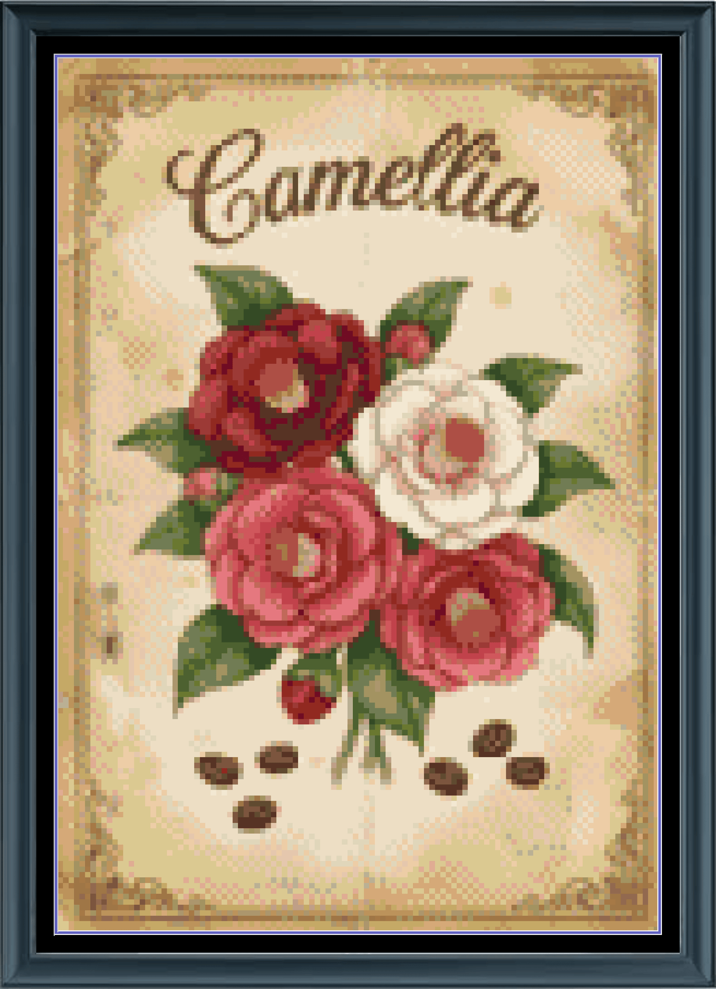 Stitching Jules Design Cross Stitch Pattern Camellia Winter Flower Full Coverage Counted Cross-Stitch Pattern (Digital Download)