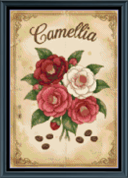 Stitching Jules Design Cross Stitch Pattern Camellia Winter Flower Full Coverage Counted Cross-Stitch Pattern (Digital Download)