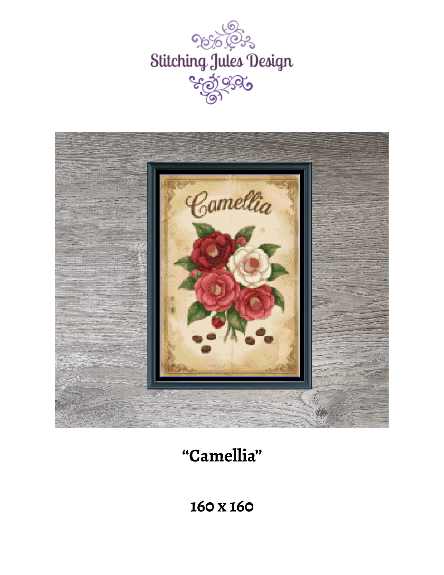Stitching Jules Design Cross Stitch Pattern Camellia Winter Flower Full Coverage Counted Cross-Stitch Pattern (Digital Download)