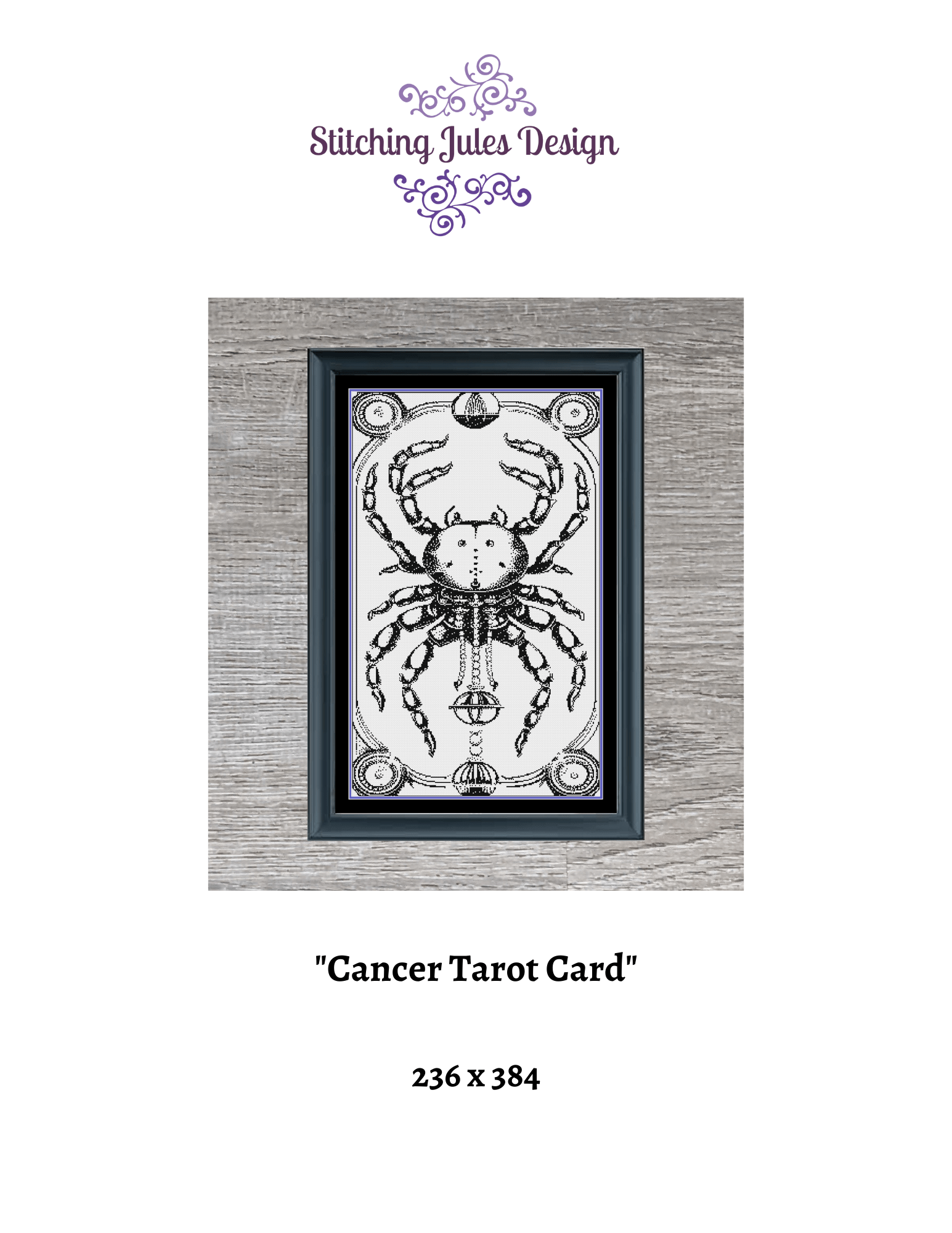 Stitching Jules Design Cross Stitch Pattern Cancer Tarot Card Cross Stitch Pattern | Astrology Horoscope Zodiac Cross Stitch Pattern | Monochrome Blackwork | Instant Pattern PDF