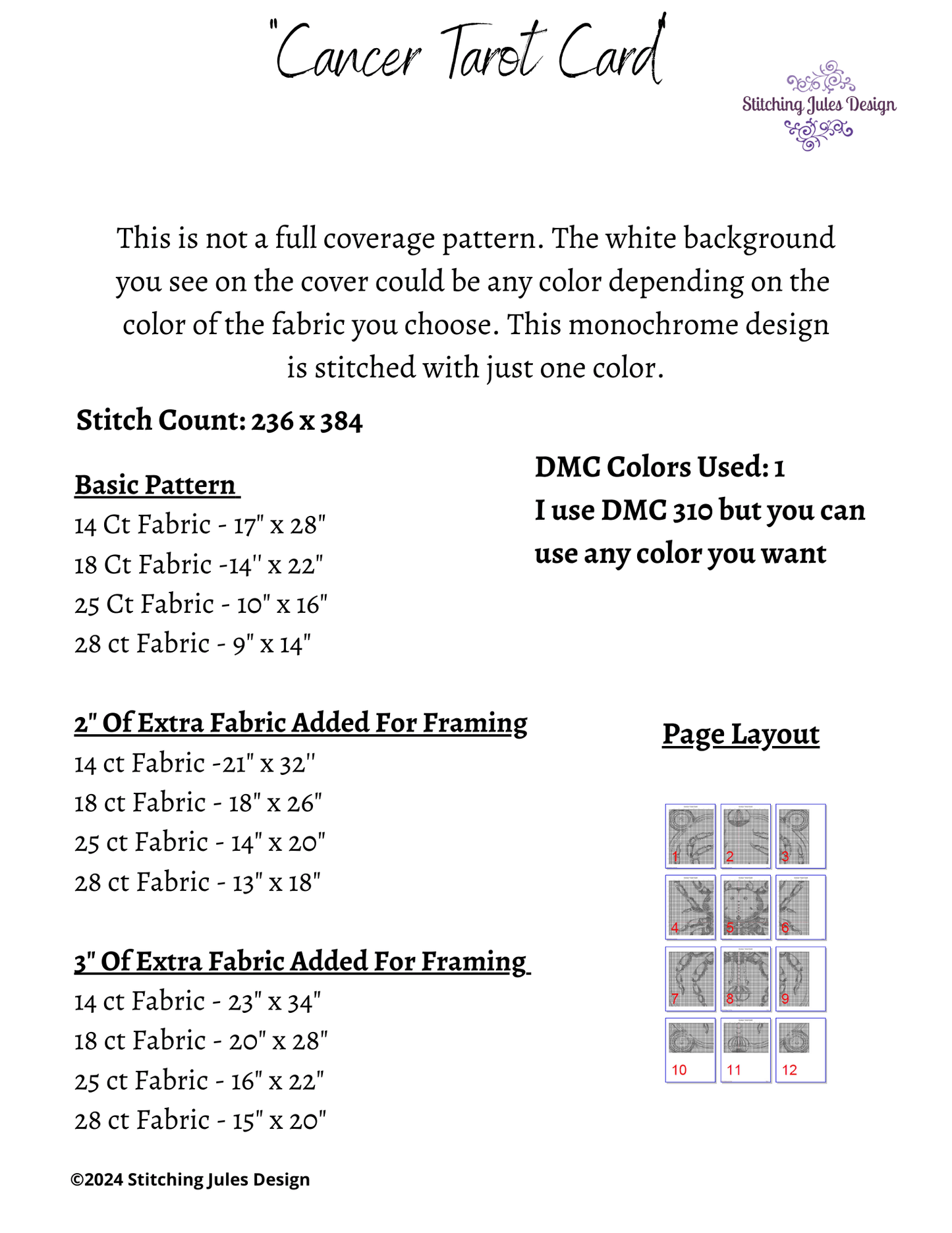 Stitching Jules Design Cross Stitch Pattern Cancer Tarot Card Cross Stitch Pattern | Astrology Horoscope Zodiac Cross Stitch Pattern | Monochrome Blackwork | Instant Pattern PDF