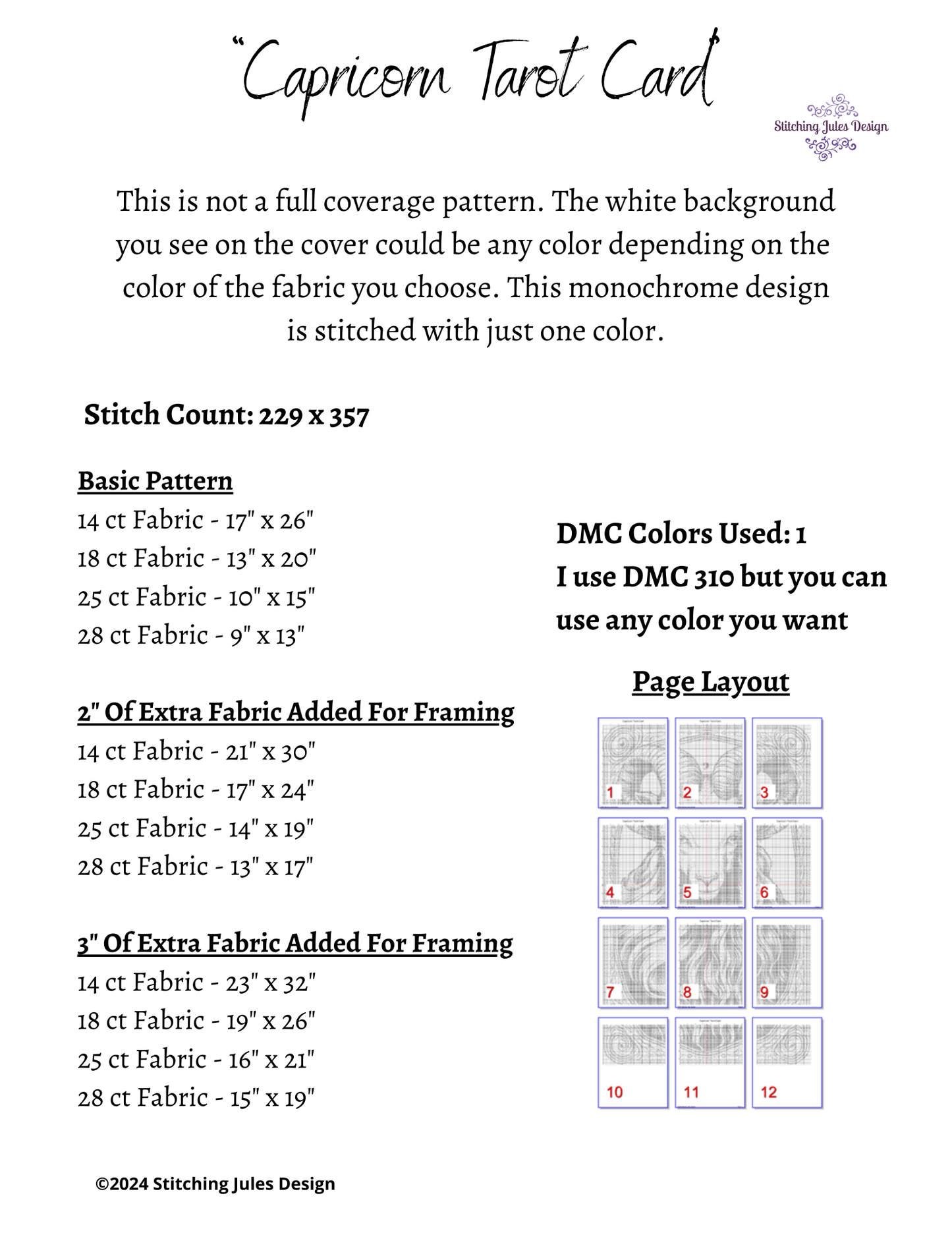 Stitching Jules Design Cross Stitch Pattern Capricorn Tarot Card Monochrome